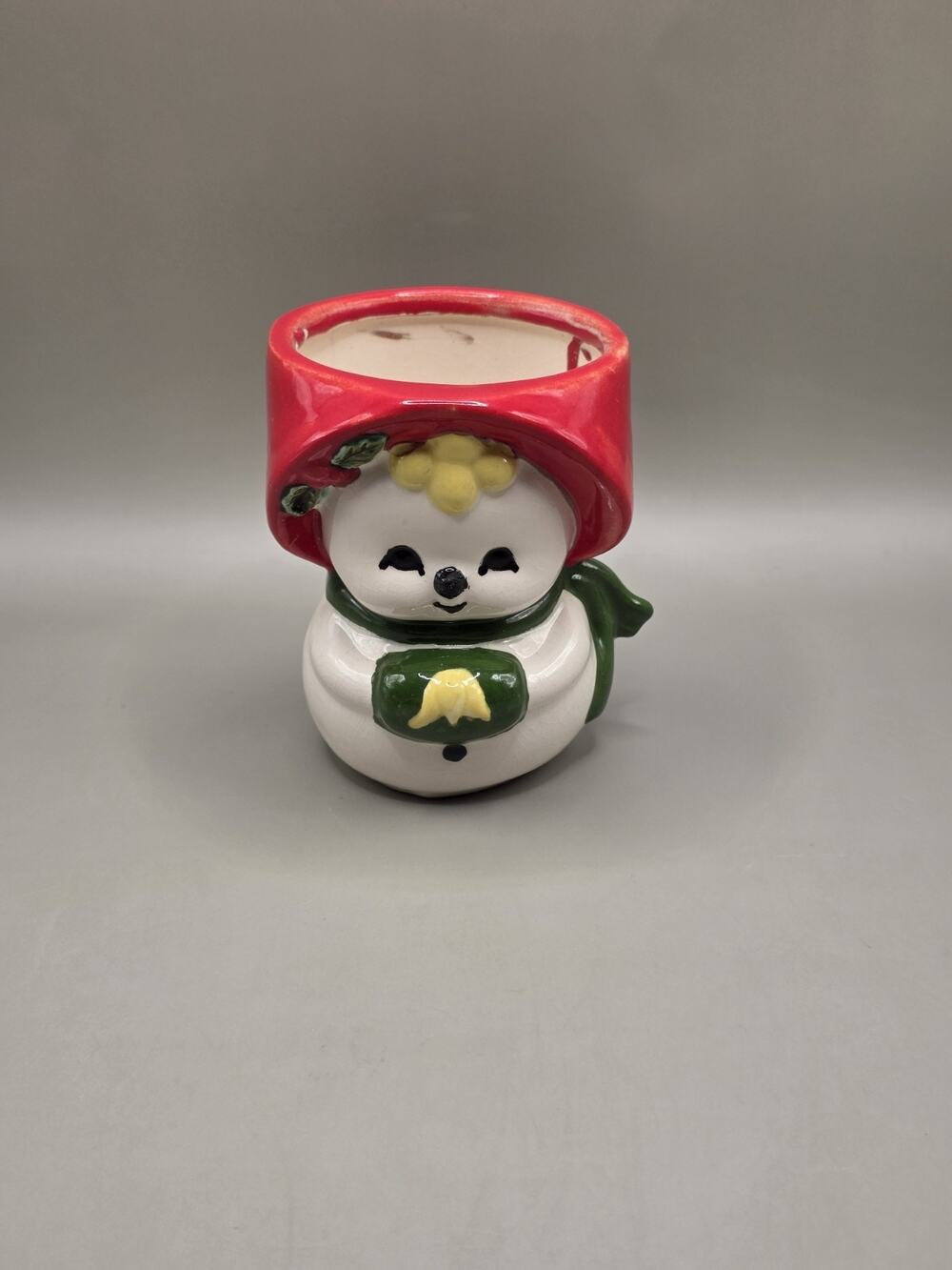 Vtg Lefton Japan Mrs Snowman Votive Tea Light Holder Red Hat Christmas Kitsch